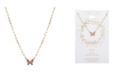 Unwritten Gold Flash Plated Rose Quartz Butterfly Necklace, 16+2" Extender